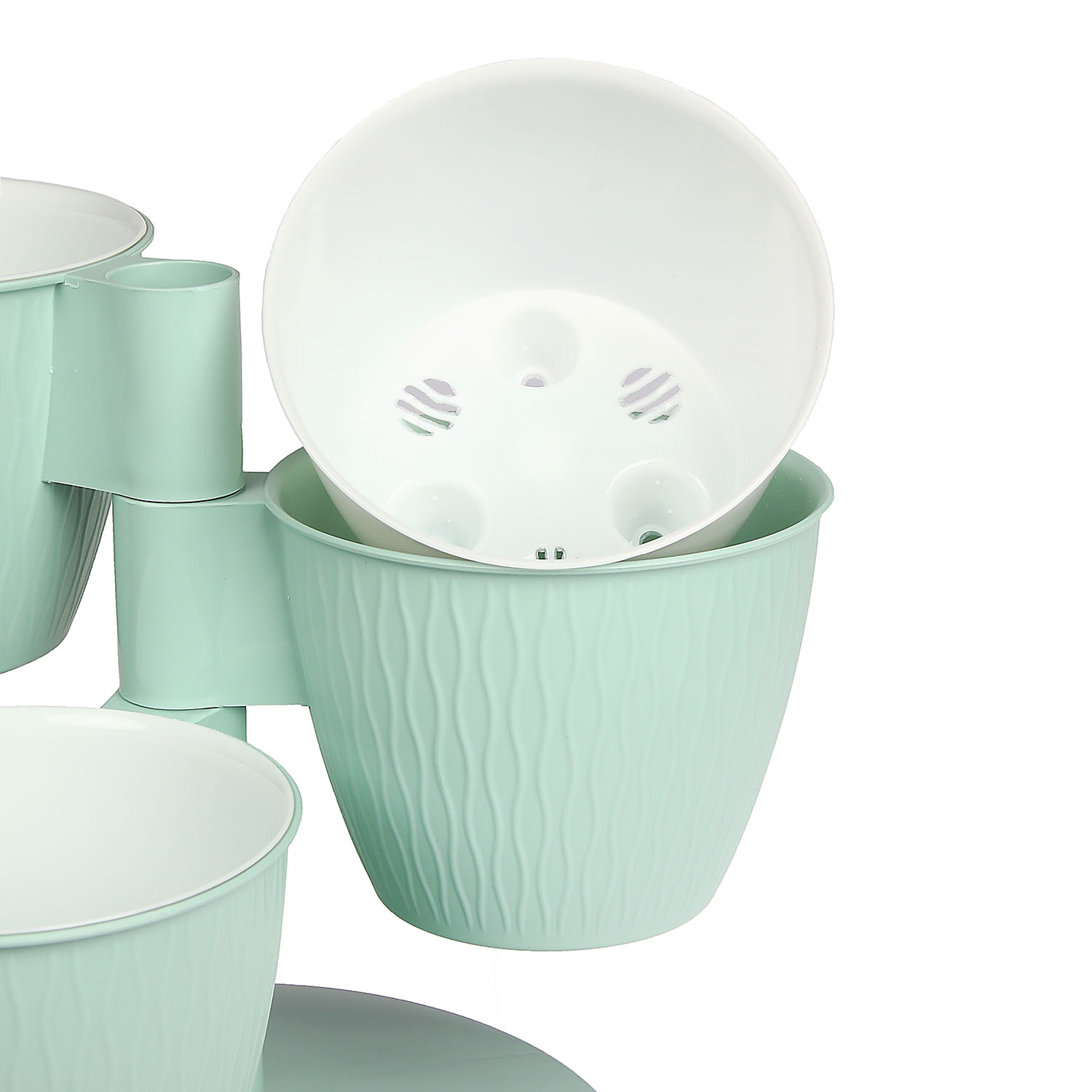 Кашпо-"Каскад" 3-х местная пластм. "Пирамида" d верха 125мм h100мм со вставками Мята *1/10