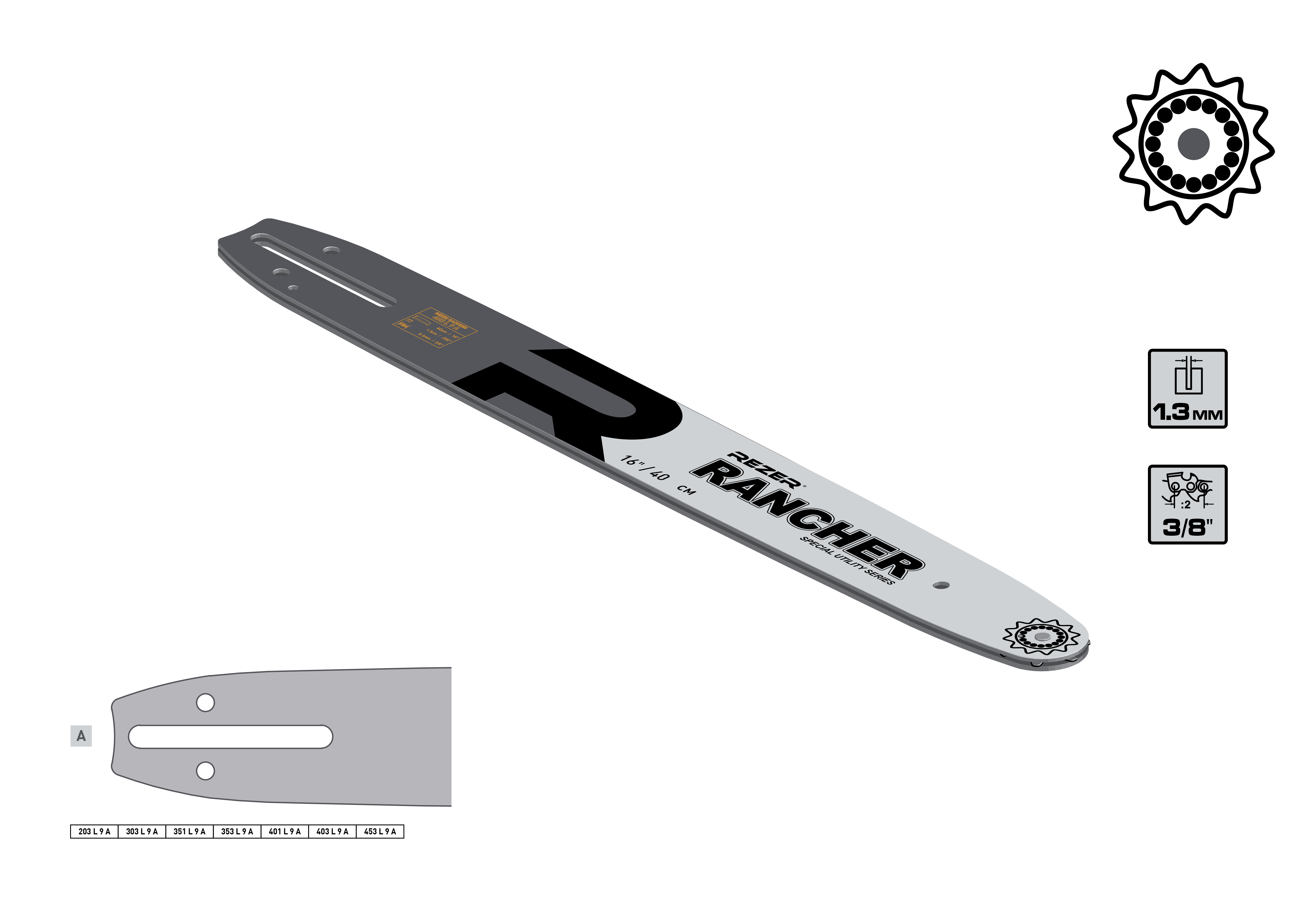 Шина для цепных пил 40см 56звеньев шаг3/8" паз1,3мм Rancher 403 L 9 A REZER *1/20 Шина для цепных пил 40см 56звеньев шаг3/8" паз1,3мм Rancher 403 L 9 A REZER *1/20