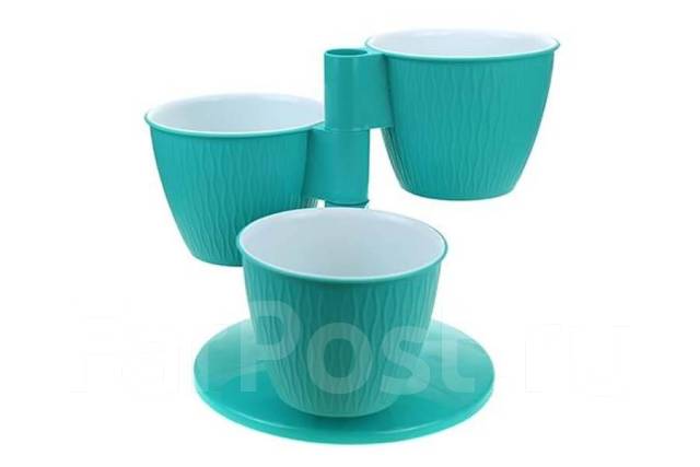 Кашпо-"Каскад" 3-х местная пластм. "Пирамида" d верха 125мм h100мм со вставками Мята *1/10