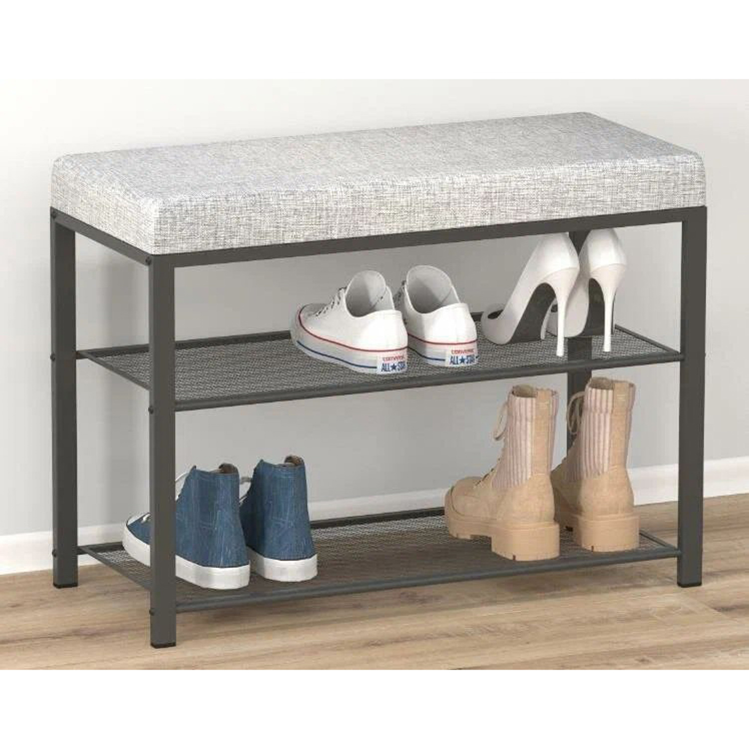 Подставка для обуви металл. "Торонто 23S" 3-х ярусная 670х300х490мм с Мягк.сид.Графит/Сер.БТ23СГрС*1 Подставка для обуви металл. "Торонто 23S" 3-х ярусная 670х300х490мм с Мягк.сид.Графит/Сер.БТ23СГрС*1