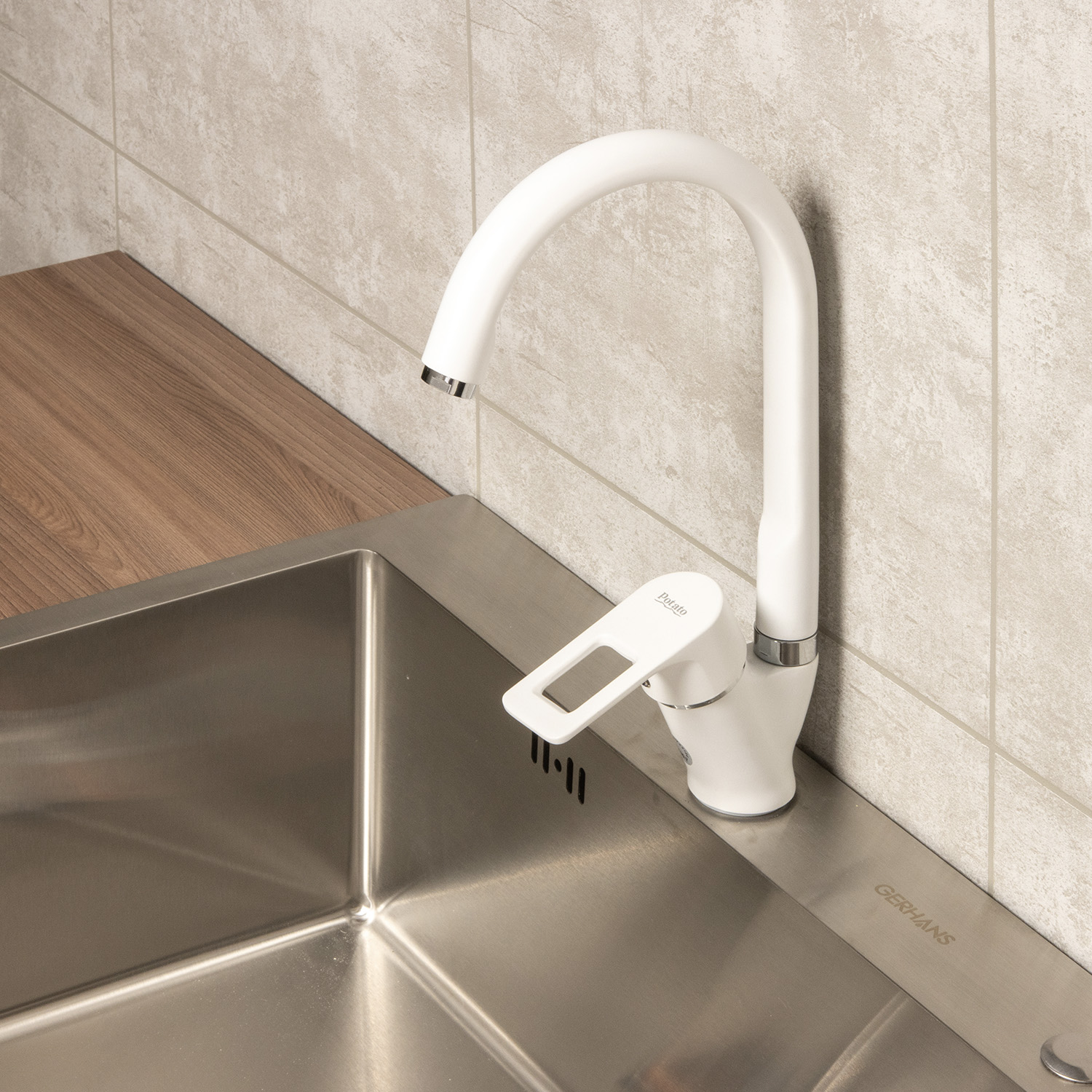 Смеситель для кухни Potato P5130-7 высокий излив *1/10