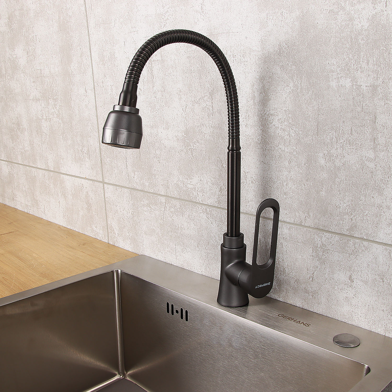 Смеситель для кухни Эверест B58-15319 высокий излив, брезентово-серый *1/10