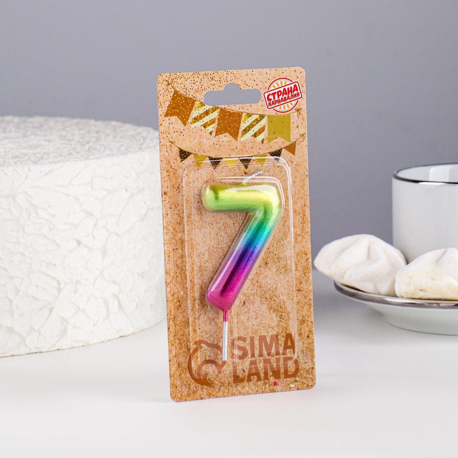 Свеча в торт "Акварель", цифра 7, 6 см 120319