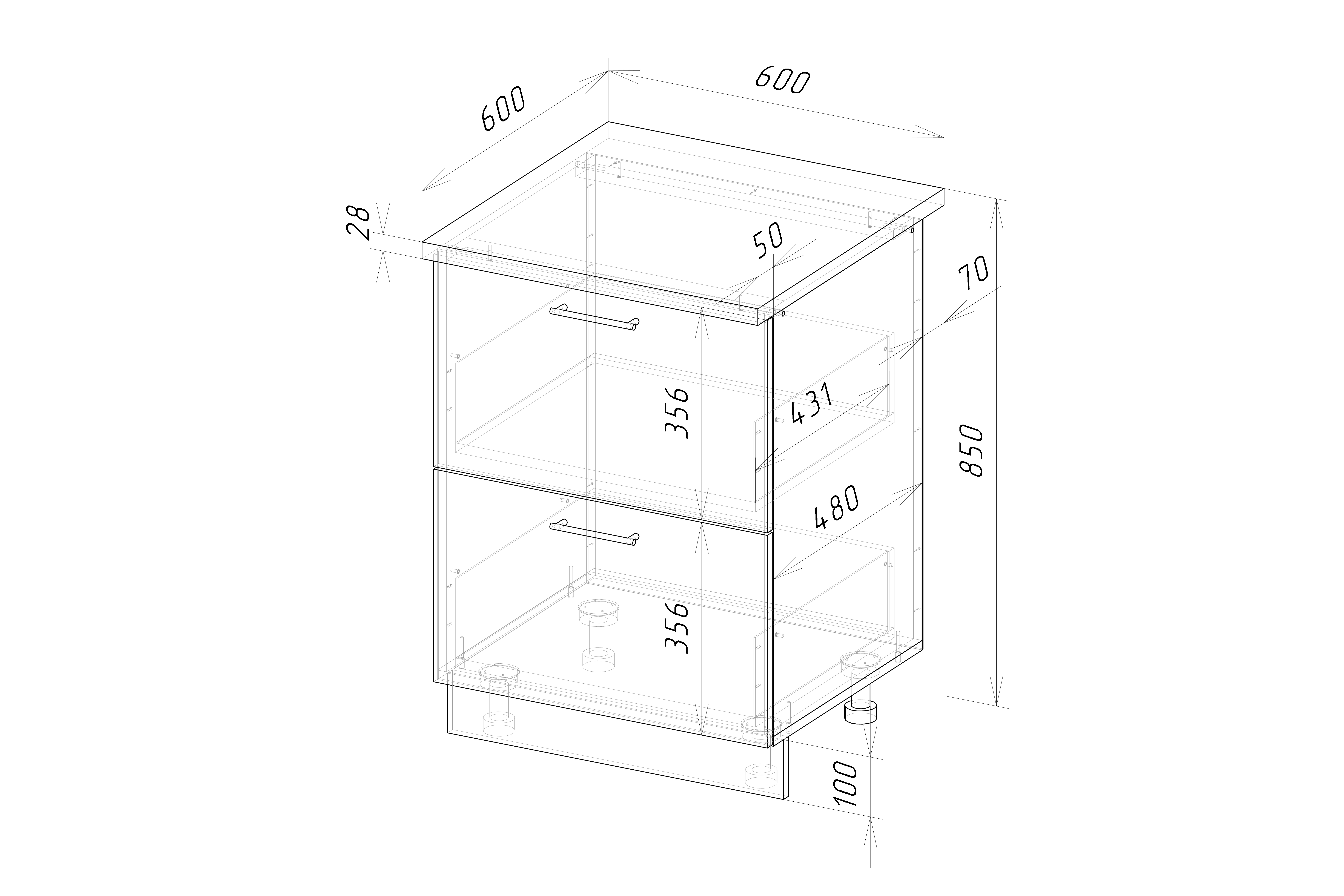 Корпус стола рабочего 600х850х600 мм ГЕРДА, 2 ящика, белый