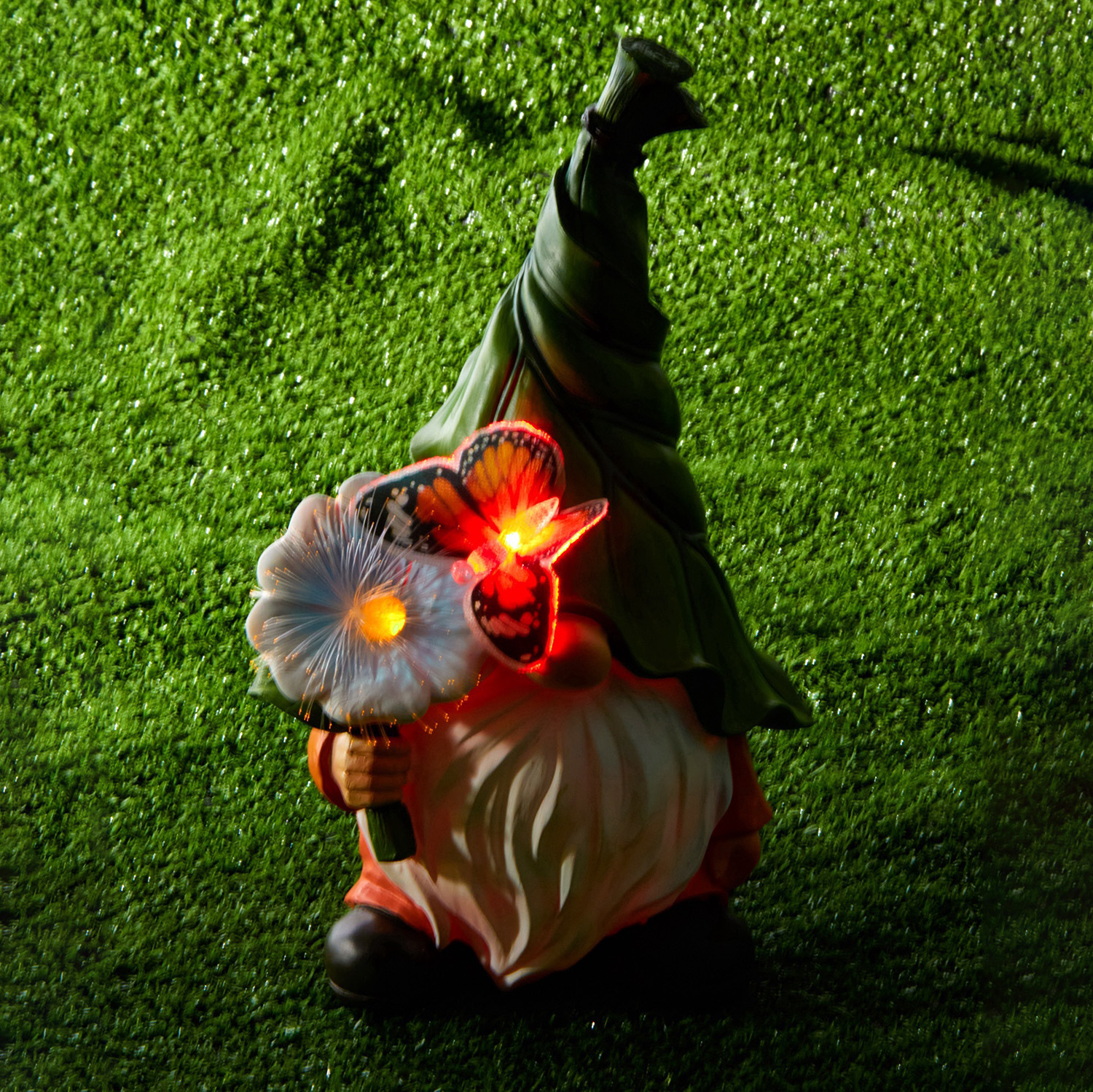 Садовая фигура с подсветкой "Гном с цветочком" 20х17х31.5см   10824129