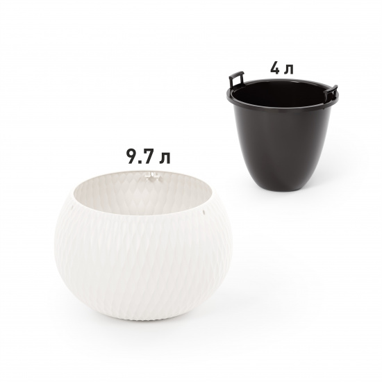 Кашпо пластм. подвесное "Жемчужина"  9,7л d 290мм h195мм, вставка 4л, металл.подвес Белый М8724 *1/4