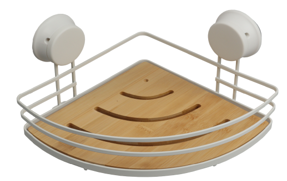 Полка д/ванной Zenfort угловая на присоске, металл/бамбук белый 101140 *1/36