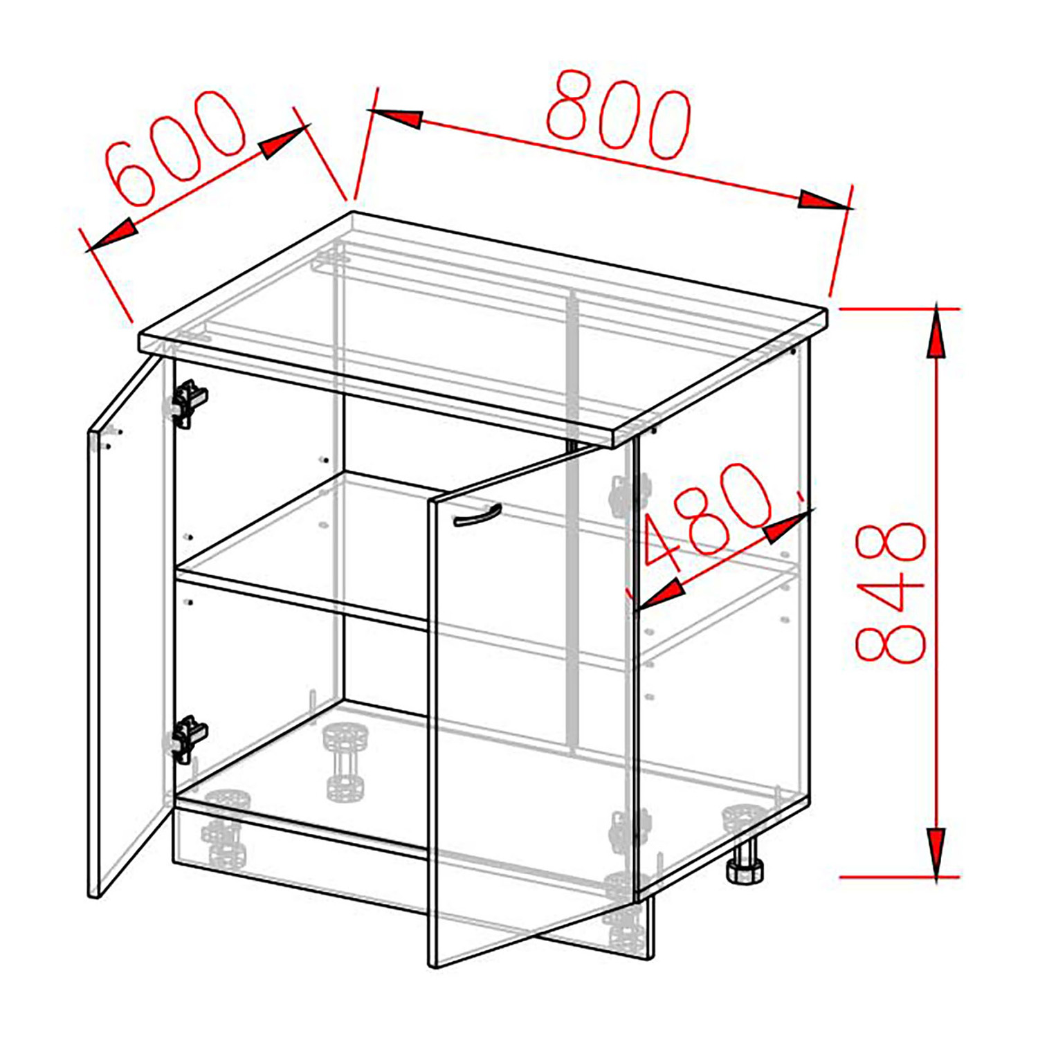 Шкаф напольный 800х850х480 мм BROZEX-WOOD Melissa, с двумя дверцами, светло-бежевый
