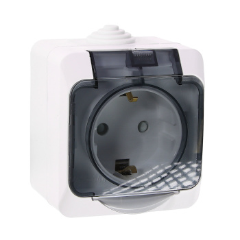 Розетка "Этюд" ОП 1-мест. белая с з/к з/ш влагозащ. IP44 РА16-044 *1/12