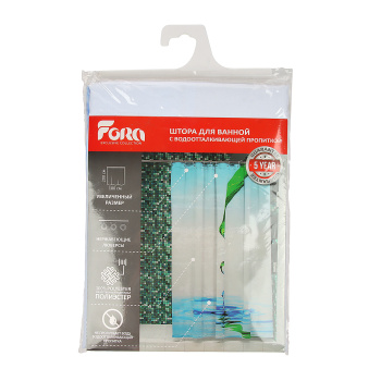 Штора  для ванной "Фора" п/эстер 180*200см "Лист" без колец РН13 *1/24