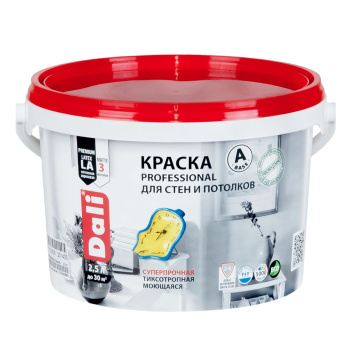 Краска акриловая для стен и потолков 2,5 л ДАЛИ PROFESSIONAL моющаяся матовая База А *1/120