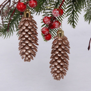 Набор елочных игрушек "Шишки блестящие", 9 см, 2 шт., шампань Набор елочных игрушек "Шишки блестящие", 9 см, 2 шт., шампань