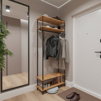 Вешалка напольная "Прихожая 34" "НеШкаф" с 4полками,ш.0,83м,в.2м,гл.0,37м Дер./Черн. ПРНШ 34 Ч *1