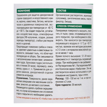 Лак акриловый для наружных и внутренних работ по камню и кирпичу глянц. 0,75 л Главный технолог *1/6