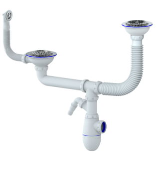 Сифон бутылочный 3 1/2" д/двойной мойки с отводом для стир. машины, с круг. переливом В710V *1/25