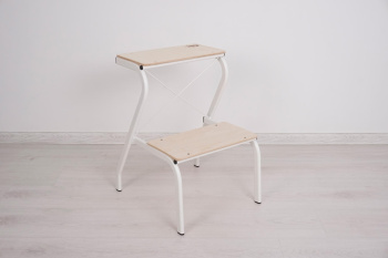 Табурет-Стремянка металл./дерев.сиденье-ступени, выс.565мм ножки Белый ТС 277 Б ("ЗМИ") *1