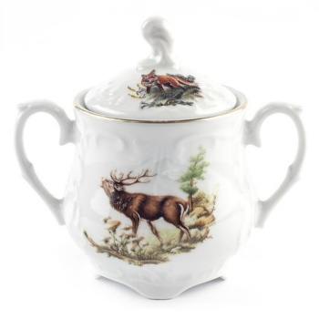 Сахарница фарфор. "Охота" Rococo 400мл OMD1051-Рококо-46 "Ćmielów" (Польша)  *1/6