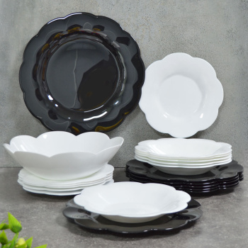 Набор столовый стекло Luminarc 18пр/6перс. "Flore White & Black" Белый/Черный V0400 *1/2