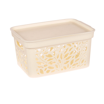 Корзина для хранения пластм. "Leaves" 274х197х140мм с Крышкой 5,5л Молочный 836 ("Полимербыт")*1/18