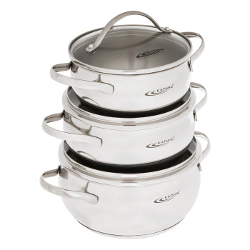 Набор кастрюль нерж. "Катунь" "Медея" 6пр.:1,6л+2,2л+3,2л термор.дно, Ст.кр. KT-AP-011-1 *1/2