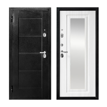 Дверь входная 2050х860х70 мм Форпост, с зеркалом, левая, антик темно-коричневый/лиственница беленая