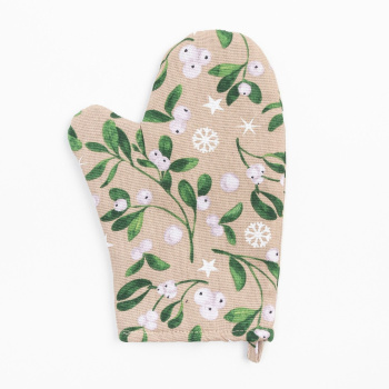Набор прихваток Доляна Frosty berries, варежка 20х27 см, прихватка 19х19 см, хлопок, бежево-зеленый