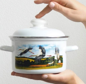 яяяНабор кастрюль эмалированных: 2,0л+3,0л+4,5л рис. "Аисты" С-007АП2/4 "Лысьвенские ЭМАЛИ" *1