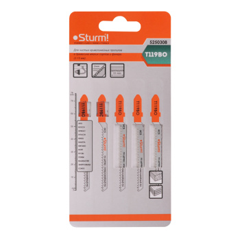 Пилки для лобзика 5шт. по дереву и пластику STURM (арт.5250308) чистый рез 2-15мм *1/50
