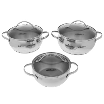 Набор кастрюль нерж. "Катунь" "Медея" 6пр.:1,6л+2,2л+3,2л термор.дно, Ст.кр. KT-AP-011-1 *1/2