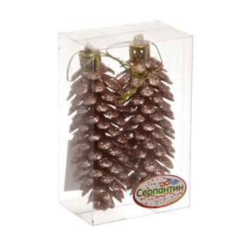 Набор елочных игрушек "Шишки блестящие", 9 см, 2 шт., шампань Набор елочных игрушек "Шишки блестящие", 9 см, 2 шт., шампань