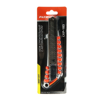 Нож строительный 18мм корпус двухкомпонентный направл.металл автофиксация СКР-183 PATRIOT *1